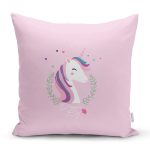 Realhomes Pembe Zeminli Magic Unicorn Tasarımlı Modern Yastık Kırlent Kılıfı Realhomes