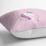 Realhomes Pembe Zeminli Magic Unicorn Tasarımlı Modern Yastık Kırlent Kılıfı Realhomes