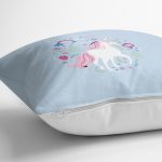 Realhomes Mavi Zeminde Unicorn Sevimli At Modern Yastık Kırlent Kılıfı Realhomes