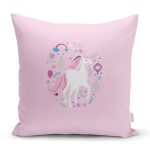 Realhomes Pembe Zeminde Unicorn Sevimli At Modern Yastık Kırlent Kılıfı Realhomes