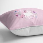 Realhomes Pembe Zeminde Unicorn Sevimli At Modern Yastık Kırlent Kılıfı Realhomes