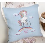 Realhomes Mavi Zeminde Bisiklet ve Unicorn Tasarımlı Modern Yastık Kırlent Kılıfı Realhomes