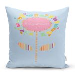 - Rh-K4342m - Realhomes Realhomes Mavi Zeminde Baby Shower Tasarımlı Modern Yastık Kırlent Kılıfı Realhomes