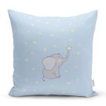 - Rh-K4345m - Realhomes Mavi Zeminde Sevimli Fil Baby Shower Tasarımlı Çocuk Odası Yastık Kırlent Kılıfı Realhomes