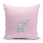 Pembe Zemin Sevimli Fil Baby Shower Tasarımlı Çocuk Odası Yastık Kırlent Kılıfı Realhomes