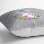 Realhomes Gri Zeminde Unicorn At Desenli Modern Yastık Kırlent Kılıfı Realhomes