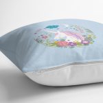 Realhomes Mavi Zeminde Unicorn At Desenli Modern Yastık Kırlent Kılıfı Realhomes