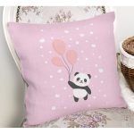 Pembe Zemin Uçan Balonlar ve Sevimli Panda Desenli Modern Yastık Kırlent Kılıfı Realhomes