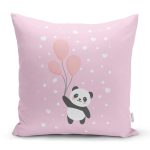Pembe Zemin Uçan Balonlar ve Sevimli Panda Desenli Modern Yastık Kırlent Kılıfı Realhomes
