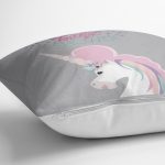 - Rh-K4356g-2 - Realhomes Gri Zeminde Baby Shower Unicorn At Tasarımlı Modern Yastık Kırlent Kılıfı Realhomes
