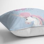 - Rh-K4356m-2 - Realhomes Mavi Zeminde Baby Shower Unicorn At Tasarımlı Modern Yastık Kırlent Kılıfı Realhomes