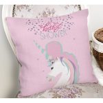 Pembe Zeminde Baby Shower Unicorn At Tasarımlı Modern Yastık Kırlent Kılıfı Realhomes