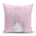 Pembe Zeminde Baby Shower Unicorn At Tasarımlı Modern Yastık Kırlent Kılıfı Realhomes