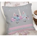 - Rh-K4358g-1 - Realhomes Realhomes Gri Zeminde Baby Shower Özel Tasarım Modern Yastık Kırlent Kılıfı Realhomes