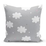 - Rh-K4365g - Realhomes Gri Zeminde Bulutlar Özel Tasarımlı Çocuk Odası Yastık Kırlent Kılıfı Realhomes