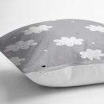 - Rh-K4365g-2 - Realhomes Gri Zeminde Bulutlar Özel Tasarımlı Çocuk Odası Yastık Kırlent Kılıfı Realhomes