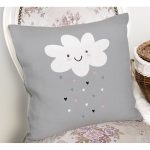 - Rh-K4366g-1 - Realhomes Realhomes Gri Zeminde Gülümseyen Bulut Modern Yastık Kırlent Kılıfı Realhomes
