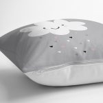 - Rh-K4366g-2 - Realhomes Realhomes Gri Zeminde Gülümseyen Bulut Modern Yastık Kırlent Kılıfı Realhomes