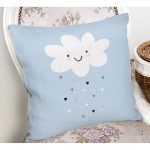 Realhomes Mavi Zeminde Gülümseyen Bulut Modern Yastık Kırlent Kılıfı Realhomes