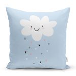 Realhomes Mavi Zeminde Gülümseyen Bulut Modern Yastık Kırlent Kılıfı Realhomes