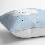 Realhomes Mavi Zeminde Gülümseyen Bulut Modern Yastık Kırlent Kılıfı Realhomes