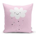 Realhomes Pembe Zeminde Gülümseyen Bulut Modern Yastık Kırlent Kılıfı Realhomes
