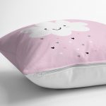 Realhomes Pembe Zeminde Gülümseyen Bulut Modern Yastık Kırlent Kılıfı Realhomes