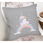Gri Zeminde Unicorn Tasarımlı Çocuk Odası Yastık Kırlent Kılıfı Realhomes
