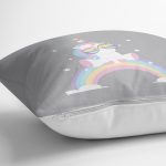 Gri Zeminde Unicorn Tasarımlı Çocuk Odası Yastık Kırlent Kılıfı Realhomes