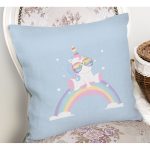 Mavi Zeminde Unicorn Tasarımlı Çocuk Odası Yastık Kırlent Kılıfı Realhomes