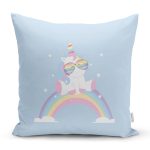 Mavi Zeminde Unicorn Tasarımlı Çocuk Odası Yastık Kırlent Kılıfı Realhomes