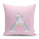 - Rh-K4368p - Realhomes Pembe Zeminde Unicorn Tasarımlı Çocuk Odası Yastık Kırlent Kılıfı Realhomes