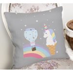 - Rh-K4369g-1 - Realhomes Gri Zeminde Unicorn Tasarımlı Çocuk Odası Yastık Kırlent Kılıfı Realhomes