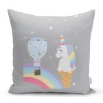 - Rh-K4369g - Realhomes Gri Zeminde Unicorn Tasarımlı Çocuk Odası Yastık Kırlent Kılıfı Realhomes