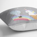 - Rh-K4369g-2 - Realhomes Gri Zeminde Unicorn Tasarımlı Çocuk Odası Yastık Kırlent Kılıfı Realhomes
