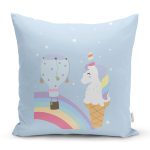 Mavi Zeminde Unicorn Tasarımlı Çocuk Odası Yastık Kırlent Kılıfı Realhomes