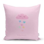 Realhomes Pembe Zeminde Pembe Bulutlu Baby Shower Modern Yastık Kırlent Kılıfı Realhomes
