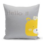 Gri Zeminde Sarı Ayıcık Hello Motifli Çocuk Odası Yastık Kırlent Kılıfı Realhomes