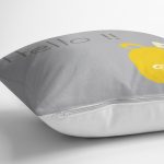 Gri Zeminde Sarı Ayıcık Hello Motifli Çocuk Odası Yastık Kırlent Kılıfı Realhomes