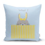 Realhomes Mavi Zeminde Gri Sarı Ayıcık Motifli Modern Yastık Kırlent Kılıfı Realhomes