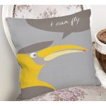 - Rh-K4377g-1 - Realhomes Gri Zeminde I Can Fly Leylek Motifli Bebek Odası Yastık Kırlent Kılıfı Realhomes