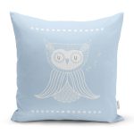 Realhomes Mavi Zeminde Baykuş Özel Tasarımlı Modern Yastık Kırlent Kılıfı Realhomes