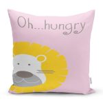 Pembe Zeminde Hungry Aslan Motifli Dijital Baskılı Bebek Odası Kırlent Kılıfı Realhomes