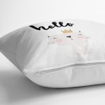 - Rh-K4383b-2 - Realhomes Beyaz Zeminde Hello Kedicik Özel Tasarımlı Modern Yastık Kırlent Kılıfı Realhomes