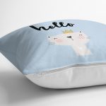 - Rh-K4383m-2 - Realhomes Mavi Zeminde Hello Kedicik Özel Tasarımlı Modern Yastık Kırlent Kılıfı Realhomes