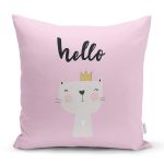 - Rh-K4383p - Realhomes Pembe Zeminde Hello Kedicik Özel Tasarımlı Modern Yastık Kırlent Kılıfı Realhomes