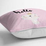 - Rh-K4383p-2 - Realhomes Pembe Zeminde Hello Kedicik Özel Tasarımlı Modern Yastık Kırlent Kılıfı Realhomes