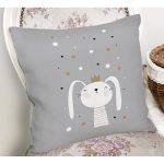 - Rh-K4384g-1 - Realhomes Gri Zeminde Renkli Puanlı Kedicik Desenli Modern Yastık Kırlent Kılıfı Realhomes