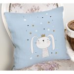 - Rh-K4384m-1 - Realhomes Mavi Zeminde Renkli Puanlı Kedicik Desenli Modern Yastık Kırlent Kılıfı Realhomes