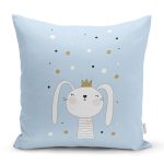 - Rh-K4384m - Realhomes Mavi Zeminde Renkli Puanlı Kedicik Desenli Modern Yastık Kırlent Kılıfı Realhomes